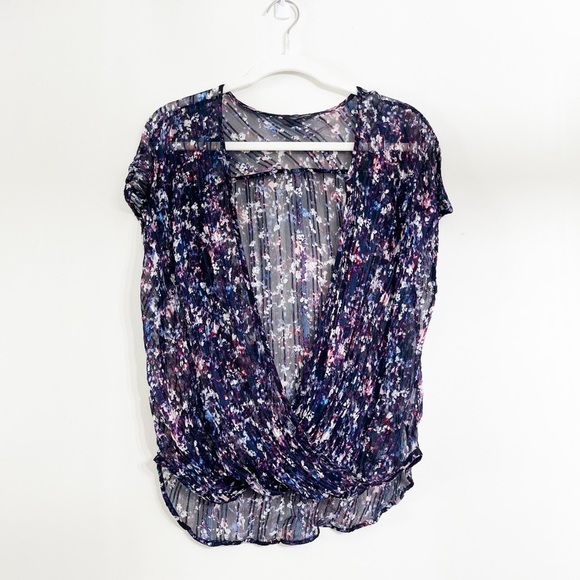 Lucky Brand Tops - Lucky Brand Women’s Sleeveless Wrap Top‎ Size M Floral Print Blue Sheer High Low